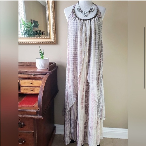 Raga Aphrodite Layered Chiffon Maxi Dress Beaded Halter Size Medium NWT - Picture 4 of 15